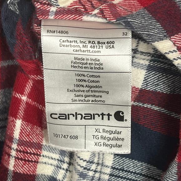CARHARTT Flannel Shirt‎ XL Blue Red White Relaxed Fit Soft Work Shirt Outdoors - Picture 5 of 5